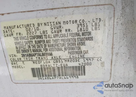 2010 Nissan Sentra 2.0S из США, поврежденный, VIN 3N1AB6AP7AL669998